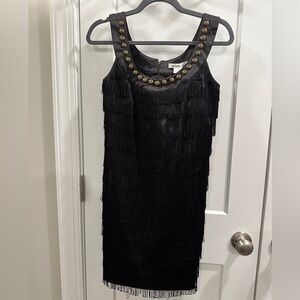 Kenzie New Black Fringe Flapper Dress With Bronze Studs Size 4